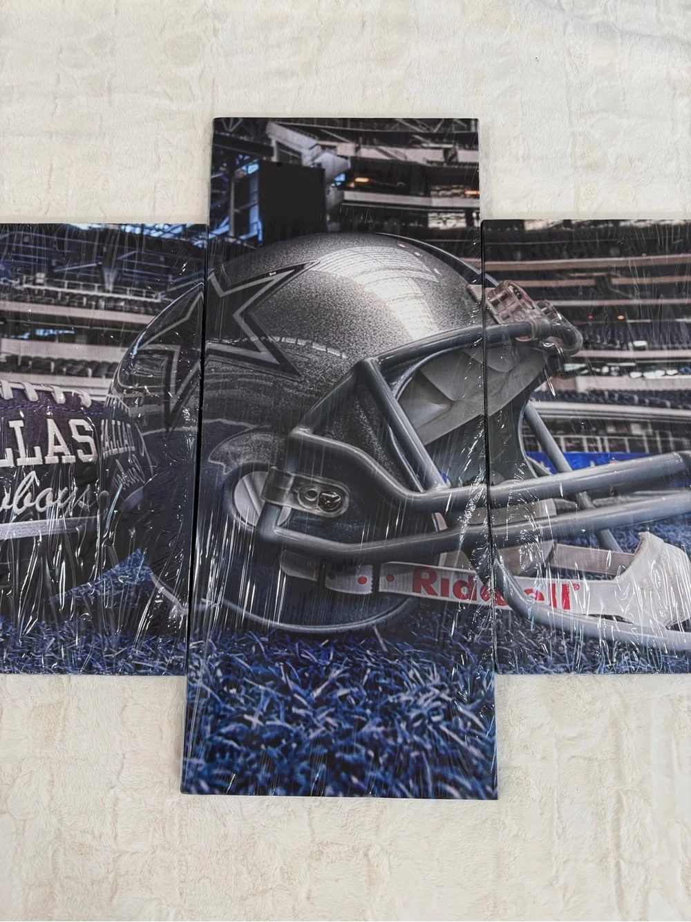 Dallas Cowboys Football Helmet and Ball CANVAS Wall Art - Blue and Silver